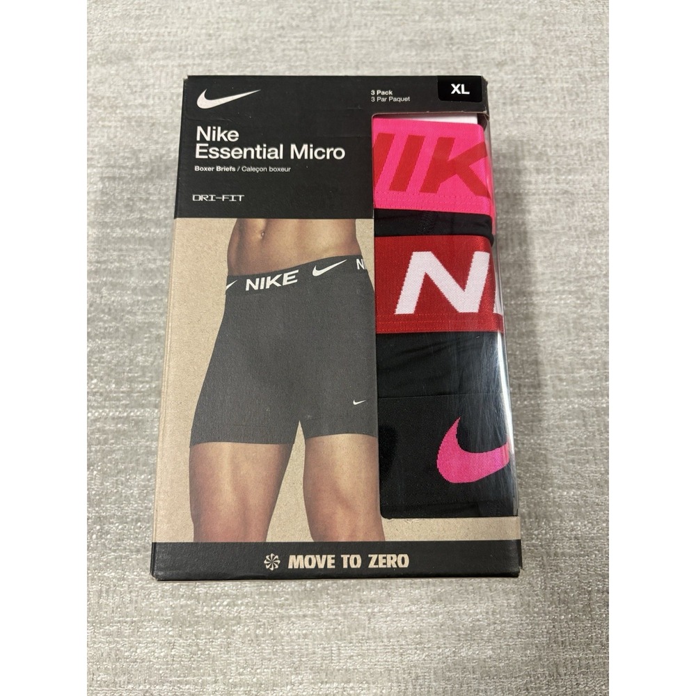 Nike 3-Pack Essential Micro Dri-FIT Mens XL Boxer Briefs Black/Hyper Pink/Red